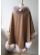Cashmere 100% w/ Crystal Fox Fur Wrap Cape Shawl Caramel Women's
