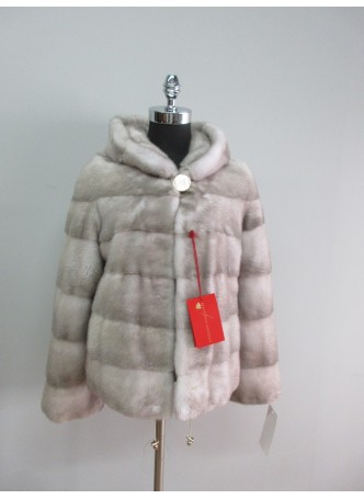 Mink Lavender Fur Coat Jacket with Hood Women's S/M