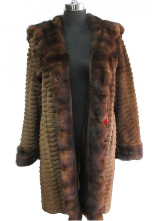 Mink Sheared Fur Jacket Coat  with HOOD Women's Size L Mahogany