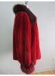Beaver Sheared & Fox Fur Coat Jacket Cranberry Red Women's