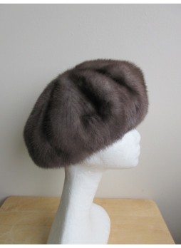 Mink Fur Hat Beret Women's Natural Dark Gray Blue Iris