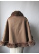 Cashmere Wool Cape Shawl Wrap with Fox Fur Camel Women's BLACK FRIDAY SALE