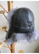 Silver Fur Hat w/ Black Leather Aviator Trooper Women's Men's UNISEX