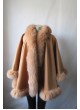Cashmere Wool Cape Shawl Wrap with Fox Fur HOOD Caramel Women's BLACK FRIDAY SALE