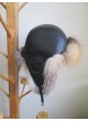 Fox Fur w/ Black Leather Hat Aviator Trooper Men's Women's UNISEX