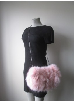 Fox Fur Pink Bag Purse Shoulder Bag Cross-Body Hand Muff Warmer Women's