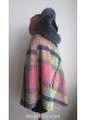Alpaca Wool w/ Fox Fur Wrap Cape Shawl Poncho w/ Hood Pink Women's