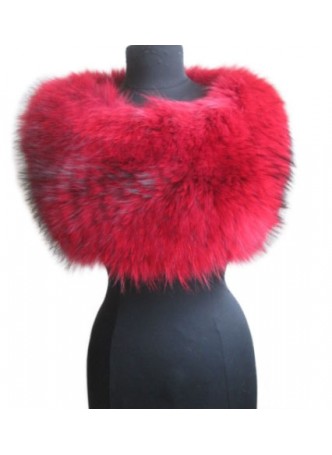 Knitted  Fox Fur  Wrap Tube Eternity Scarf Collar Stole Silver Fox Fur Red Women's