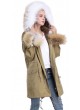 Military Style Green Winter Jacket Coat with Hood White Fox Fur Trims & Rex Rabbit Lining Women's
