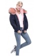Winter Jacket Coat with Hood, Pink Fox Fur Trims & Rex Rabbit Lining Women's