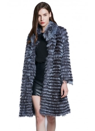 Knitted Fox Fur Coat Jacket Silver Fox Women's