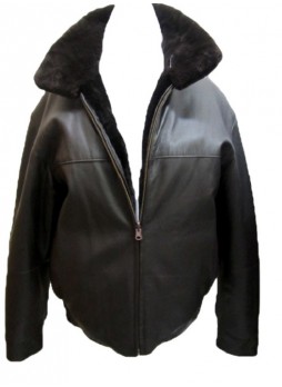 Reversible Brown Leather Jacket Coat Sheared Beaver Fur Men's 