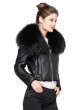Shearling Sheepskin Lamb Fox Fur Jacket Coat Size S M L XL Women's Black