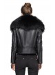 Shearling Sheepskin Lamb Fox Fur Jacket Coat Size S M L XL Women's Black