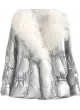 Metallic Silver Down Puffer Jacket Coat White Mongolian Lamb Fur Women Tibetan