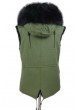 Military Style  Army Green Winter Vest with Hood & Black Raccoon Fur Trims Women's
