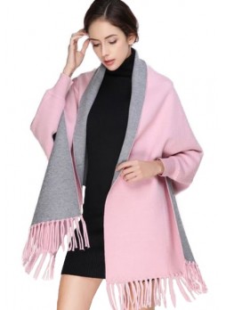 Wool Blend Shawl Cape Wrap with Sleeves Pink Grey Gray Women's