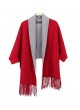 Wool Blend Shawl Cape Wrap with Sleeves Red Grey Gray Women's