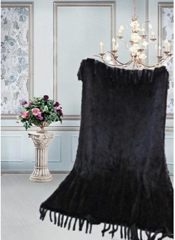 Knitted Mink Fur Black Dark Ranch Throw Blanket Bedspread Rug  60" x 80" Home Decor
