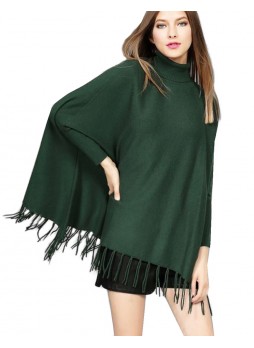 Wool 100% , Green Sweater Poncho with Sleeves !!