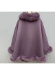 Cashmere Wool Cape Shawl Wrap with Fox Fur Mauve Purple Women's 