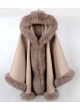 Cashmere Wool Cape Shawl Wrap with Fox Fur HOOD  Women's  Black