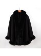 Cashmere Wool Cape Shawl Wrap with Fox Fur HOOD  Women's  Black