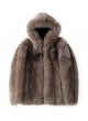 Fox Fur Coat Jacket Coat Bomber Men's Hood Brown