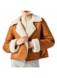 Shearling Sheepskin Leather Lamb Fur Jacket Coat Size XS Women's Caramel Brown Beige
