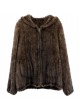 Knitted Mink Fur Bomber Jacket Coat Women's with Hood Brown