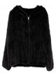 Knitted Mink Fur Bomber Jacket Coat Women's with Hood Black