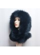Knitted  Fox Fur Black Hood Hat Scarf Women's