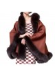 Cashmere Wool Cape Shawl Wrap with Fox Fur Cinnamon Women's 