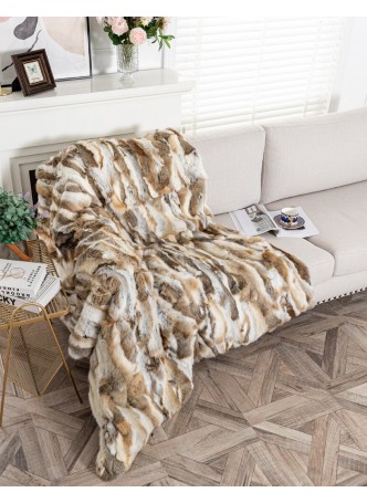 Rabbit Fur Plate Throw Blanket Bedspread Rug Home Decor Natural