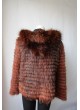 Knitted Fox Fur Brown Jacket Coat with Hood Women's Small