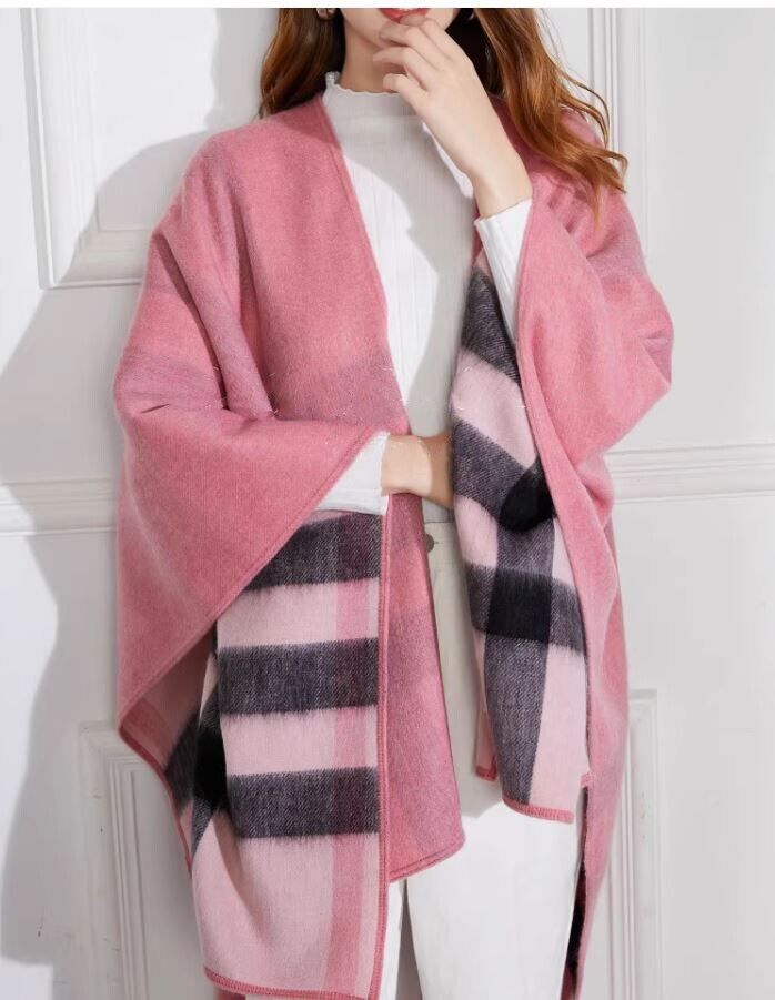 New Cashmere Wool Wrap Cape Shawl Pink - Image 3
