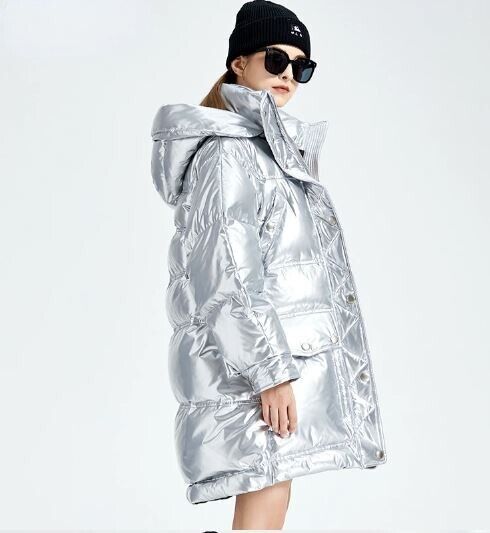 Black Jacket Coat Puffer Down Silver Fox Fur Hood New - Image 6