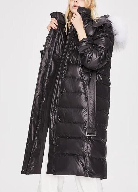Women's Winter Down Jacket Coat White Fox Fur Black - Image 3