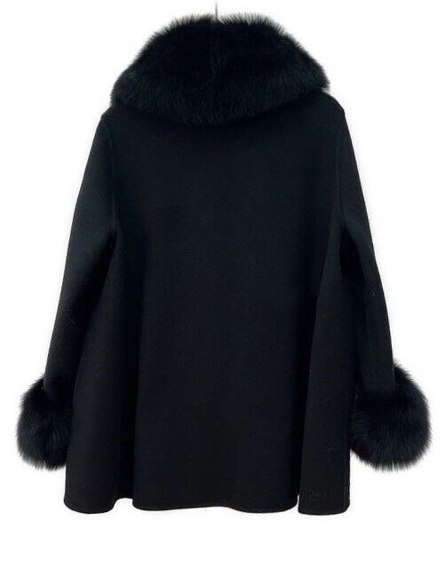 Women's Beige Cashmere Wool Cape Jacket Fox Fur - Image 7
