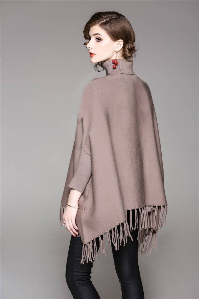 Women's Tan 100% Wool Poncho Sweater - Image 2