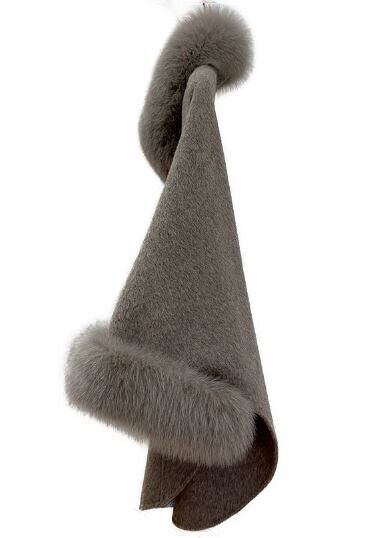 Women's Brand New Oatmeal Cashmere Wool Cape Cloak Jacket with Fox Fur - Image 4