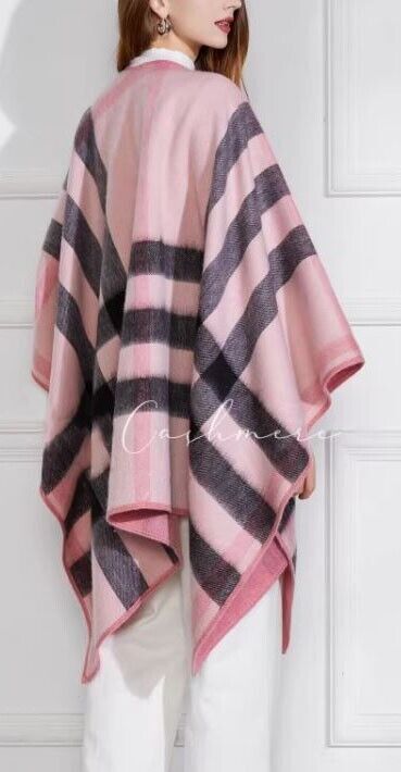 New Cashmere Wool Wrap Cape Shawl Pink - Image 4