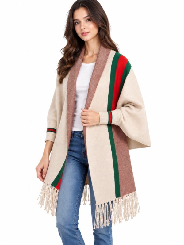 Women's Beige Wool Cape, Wrap, Shawl with Sleeves