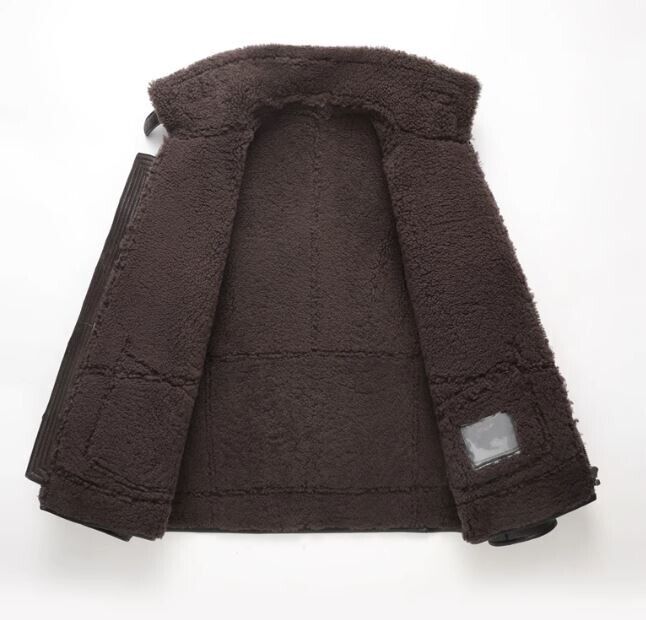 Men's Brown Leather Shearling Jacket Sheepskin Fur - Image 3