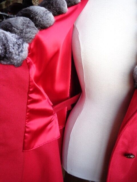 Women's 100% Cashmere Red Cape Wrap Chinchilla Fur - Image 8