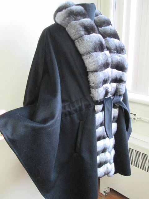 Women's 100% Cashmere Chinchilla Fur Cape Wrap 29" - Image 3