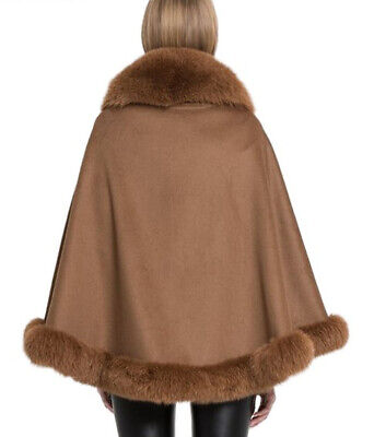 Women's 100% Cashmere Caramel Wrap Cape Shawl Fox Fur - Image 4