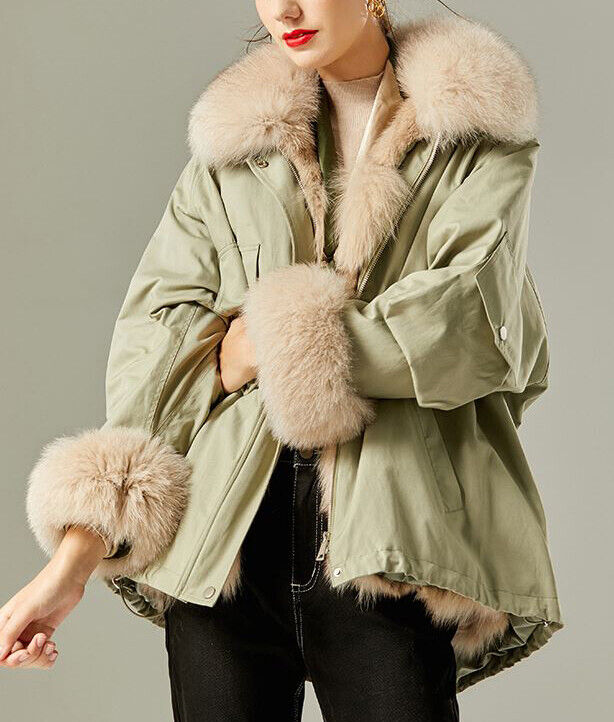 Women's Sage Green Parka Jacket Coat Fox Fur - Image 4