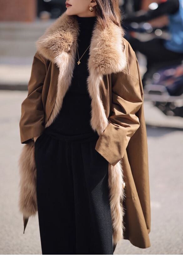 Women's Brown Coat Fox Fur Detachable Fur Lining - Image 4