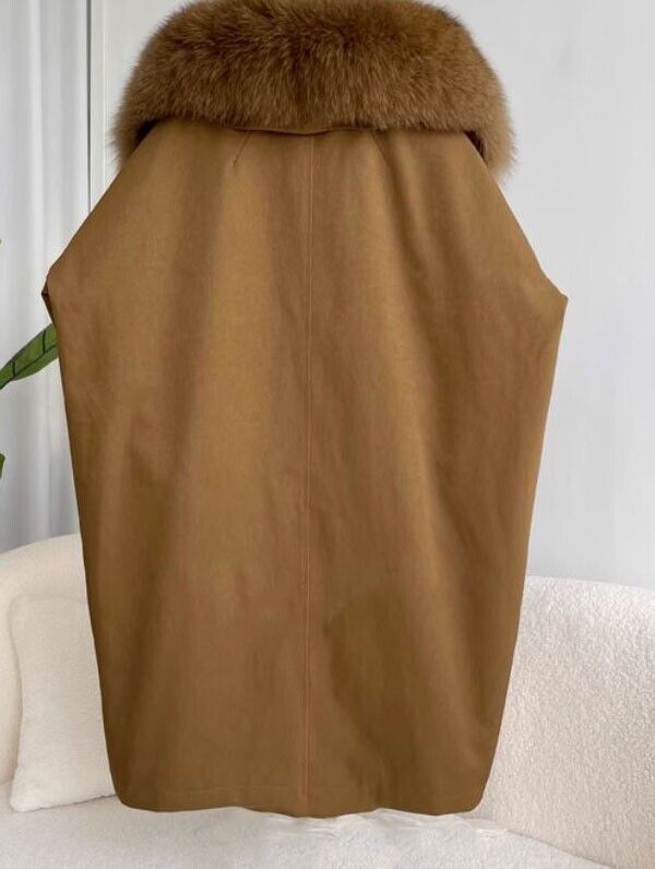 Women's Brown Coat Fox Fur Detachable Fur Lining - Image 8